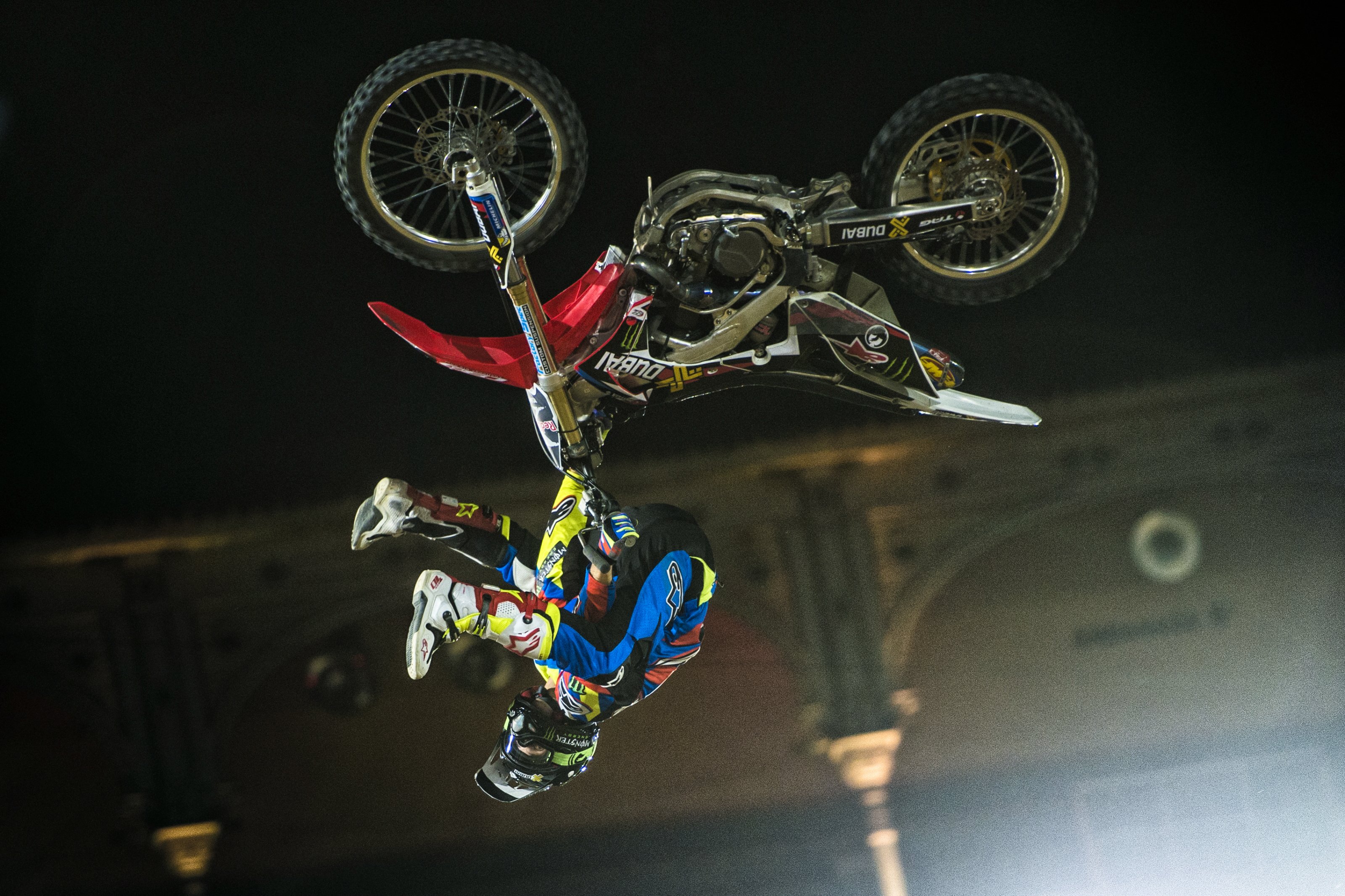 Josh Sheehan of Australia performs during the qualifying of the Red Bull X-Fighters at the Plaza de Toros de Las Ventas in Madrid, Spain on June 23, 2016.