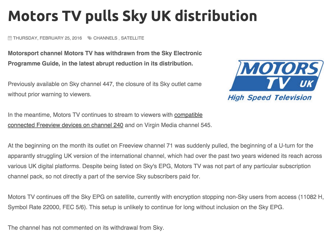 Motors TV story