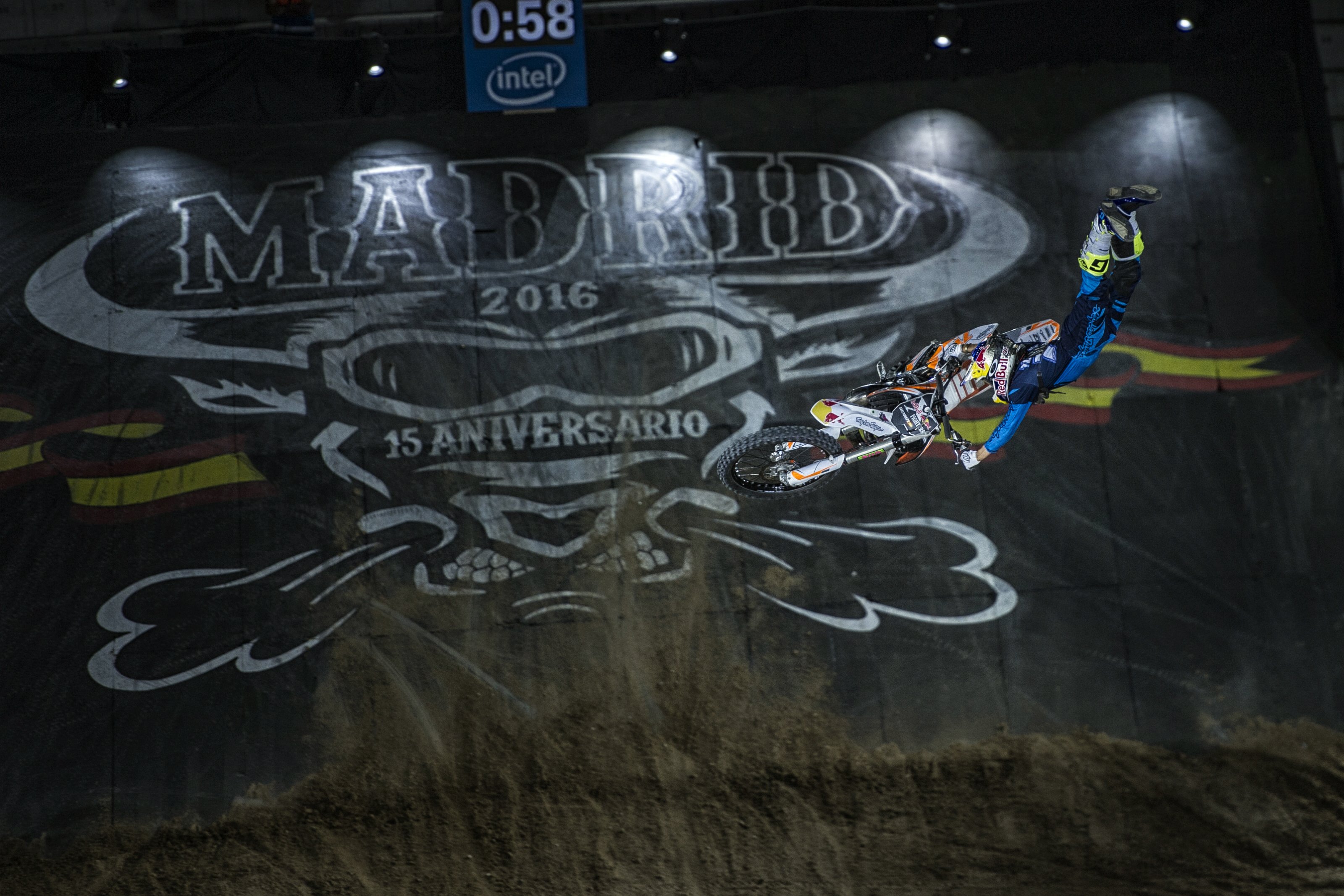 Dany Torres of Spain performs during the qualifying of the Red Bull X-Fighters at the Plaza de Toros de Las Ventas in Madrid, Spain on June 23, 2016.